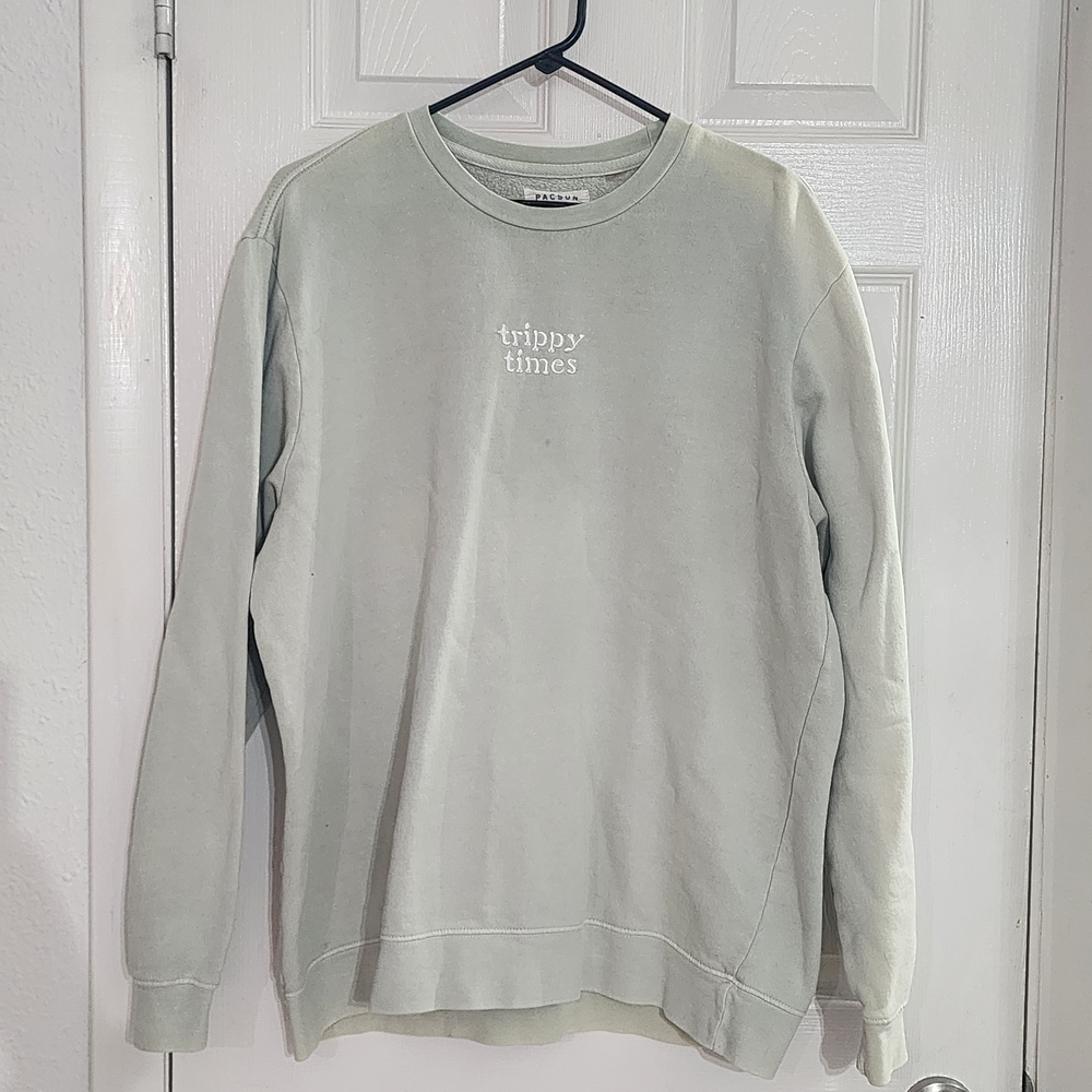 PacSun Sage Green "Trippy Times" Crewneck Sweater Size Large